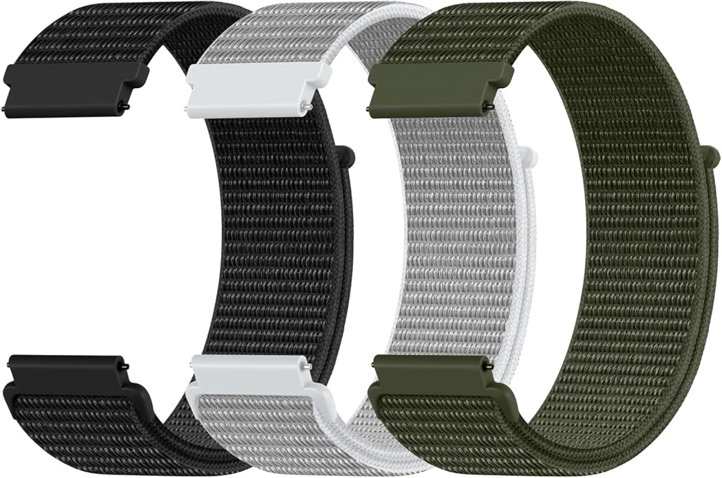 DaQin 22mm 20mm 18mm Quick Release Watch Band Compatible with Garmin Venu 3 2/Forerunner 255 265 955/Vivoactive 5 6 4 3, Nylon Watch Straps Adjustable Sport Replacement for Samsung Galaxy Watch 7 6 5 4/3 45mm/Galaxy Watch 46mm Men Women, 3 Packs