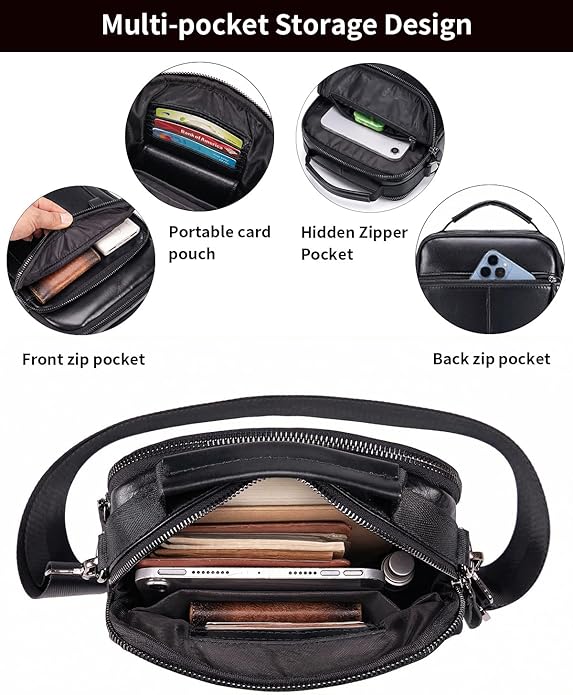 Premium Leather Men's Crossbody -Organized Storage & Durable,Stylish for Daily Carry