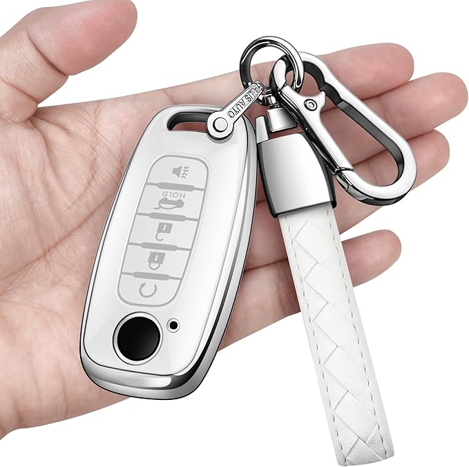 Sindeda for Nissan Key Fob Cover with Keychain Soft Full Protection Key Shell Key Case Compatible with 2023 2024 2025 Pathfinder Kicks Rouge(White, 5 Buttons)