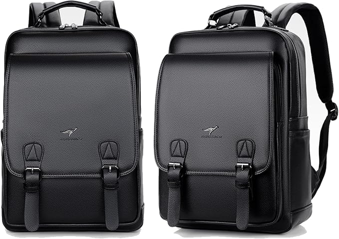 CHAO RAN Laptop Backpack for Men Leather Travel Backpack Carry on Flight Approved-Waterproof Medium Backpack Fit 15.6 Inch Notebook for College Business Office Bag with USB Charging Port (Black10)