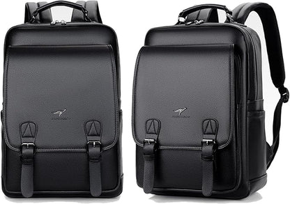 CHAO RAN Laptop Backpack for Men Leather Travel Backpack Carry on Flight Approved-Waterproof Medium Backpack Fit 15.6 Inch Notebook for College Business Office Bag with USB Charging Port (Black10)
