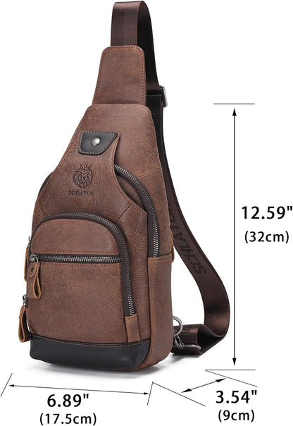 LUKZIJAES Genuine Leather Sling Bag for Men Crossbody Bags Man Shoulder Chest Pack Hiking Casual Daypack Outdoor Travel Backpack (#1-Coffee)