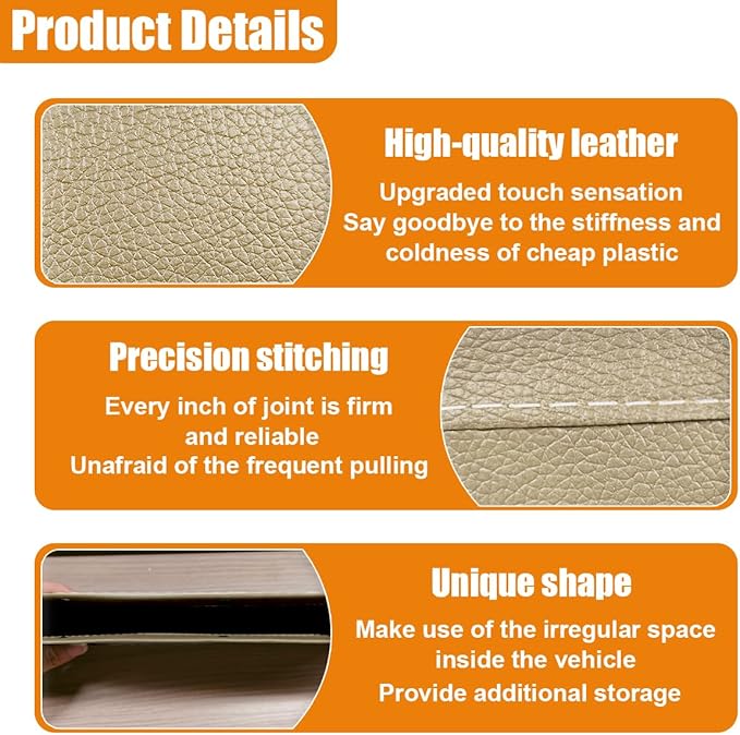 Car Seat Gap Filler Organizer, L-Capacity Leather Automotive Interior Storage Box, Universal Vehicle Side Seat Gap Filler Accessories for Keys, Phones, Glasses (Beige)