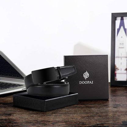 DOOPAI Belt Men, Ratchet Dress Adjustable 1 3/8" Sliding Leather Designer, Size Length Can be Cut, with Gift Box