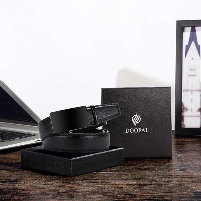 DOOPAI Belt Men, Ratchet Dress Adjustable 1 3/8" Sliding Leather Designer, Size Length Can be Cut, with Gift Box