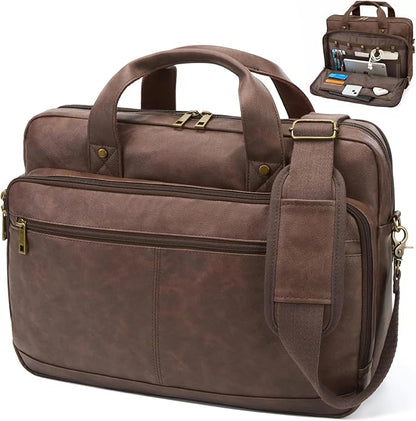 Briefcase for Men Leather Laptop Bag 16 Inch Messenger Bag Vintage Crossbody Laptop Computer Bag for Business,Work,Travel