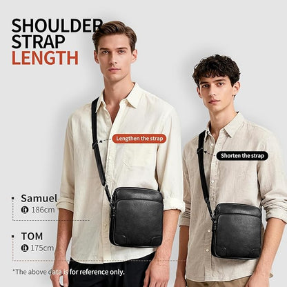 Augus Leather Messenger Crossbody Shoulder Bag for Men Work Business Casual Adjustable Straps (Black-1)