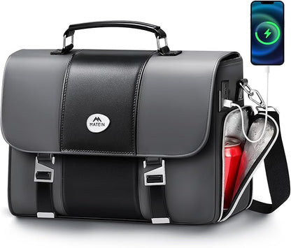MATEIN Mens Business Briefcase 15.6 Inch, PU Leather Messenger Bags Laptop Computer Bag with USB Charging Port & Cooler, Waterproof Stylish Crossbody Shoulder Satchel for Work Office Commuting