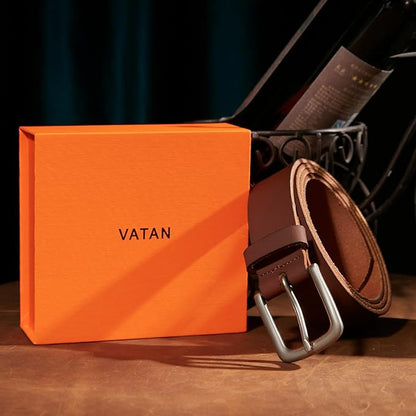 VATAN Men's Full Grain Leather Casual Every Day Jeans Belts, Handmade Men Leather Belt with Gift Box