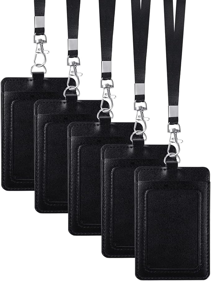 E&EY ID Badge Holder with Lanyard PU Leather Badge ID Card Holder Vertical (5)
