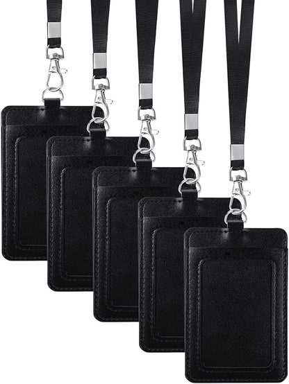 E&EY ID Badge Holder with Lanyard PU Leather Badge ID Card Holder Vertical (5)