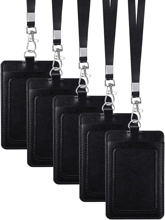 E&EY ID Badge Holder with Lanyard PU Leather Badge ID Card Holder Vertical (5)