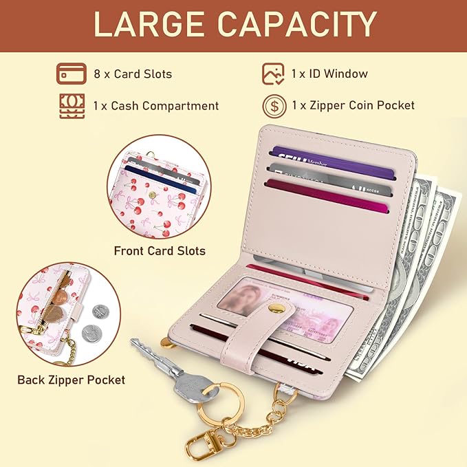Jogjam Cute Coquette Aesthetic Bow Rfid Women Wallet, Small Slim Thin Compact Travel Credit Card Wallet, PU Leather Bifold Cash Wallet, Zipper Coin Pocket ID Window, Female Ladies Gifts