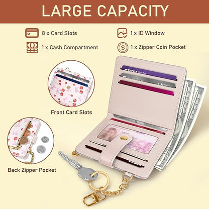 Jogjam Cute Coquette Aesthetic Bow Rfid Women Wallet, Small Slim Thin Compact Travel Credit Card Wallet, PU Leather Bifold Cash Wallet, Zipper Coin Pocket ID Window, Female Ladies Gifts