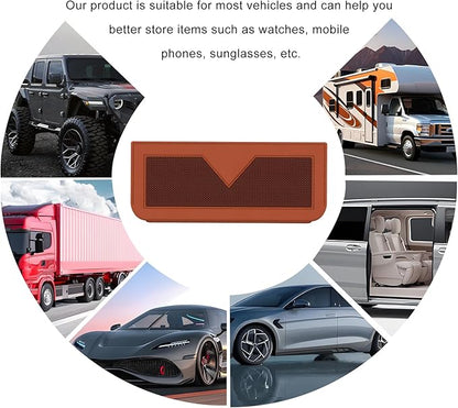 Car Sunglasses Case, PU Leather Pocket Self-Adhesive Storage Pouch for Vehicle Door Window Console, Multifunctional Vehicle Interior Organizer for Glasses Phones Wallets Keys (Brown & Orange)
