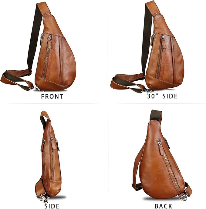 Genuine Leather Sling Bag for Men and Women Vintage Real Leather Crossbody Chest Bags Backpack Purse for Travel Hiking