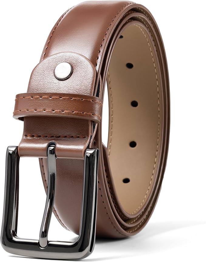 maikun Mens Black Leather Belt, Casual Dress Belts For Men, Classic Design Pin Buckle