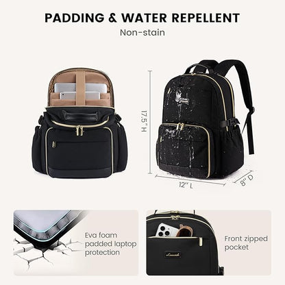 LOVEVOOK Lunch Backpack with Lunch Compartment,15.6 Inch Laptop Work Travel Insulated Cooler Backpack Purse,Waterproof College Teacher Nurse Lunch Bag Box with Tumbler Holder,Gifts for Men Women,Black