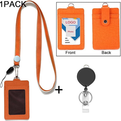 AMUU Orange Cruise Lanyards with PU Leather Vertical ID Badges Holder and Black Retractable Badge Reel,for Office,id Badges,Keys,Kid, Women,Men,USB Pack of 1
