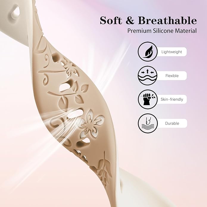 Laband 18mm Floral Engraved Band Compatible With Garmin Venu 3S 41mm/Venu 2S/Vivoactive 4S/Vivomove 3S/Venu 4 41mm/Forerunner 255S/Forerunner 265S,Soft Slim Silicone Cute Embossed Flower Strap for Men