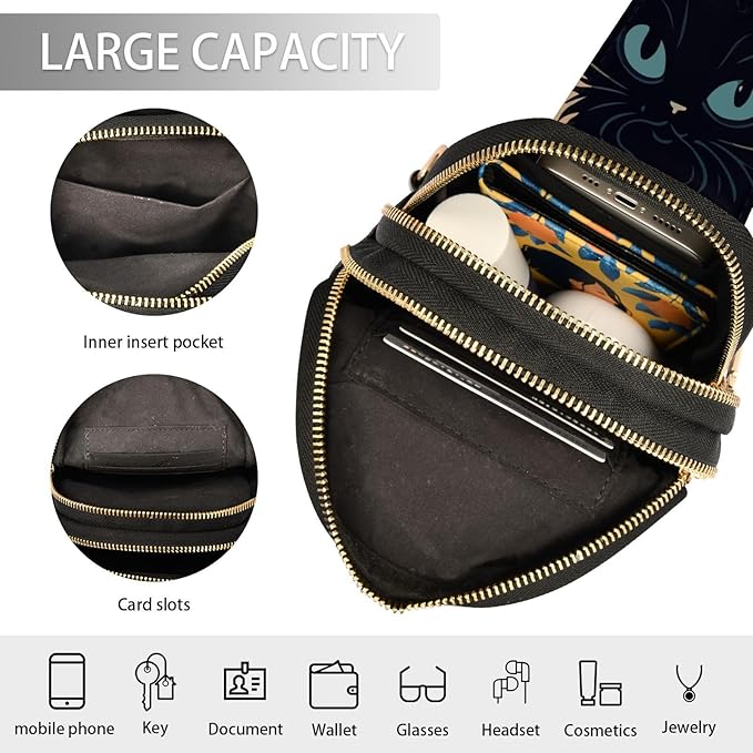 ZAZYXTJ Cute Cat Crossbody Sling Bag for Women Leather Small Chest Bag Adjustable Straps Daypack for Travel Sport Hiking