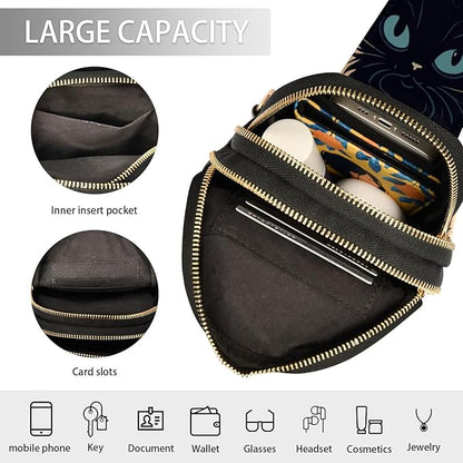 ZAZYXTJ Cute Cat Crossbody Sling Bag for Women Leather Small Chest Bag Adjustable Straps Daypack for Travel Sport Hiking