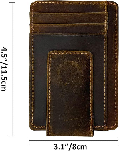 Money Clip RFID Front Pocket Wallet Men Leather Slim Minimalist Wallet