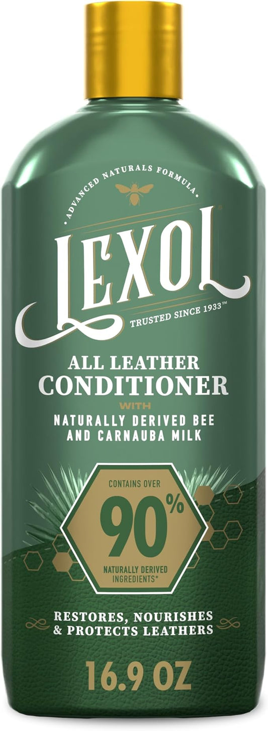 Lexol All Leather Conditioner, Naturally Derived Leather Conditioner with Bee and Carnauba Milk, Great for Car Interiors, Boots, Furniture, Bags, Jackets and More, 16.9 fl oz