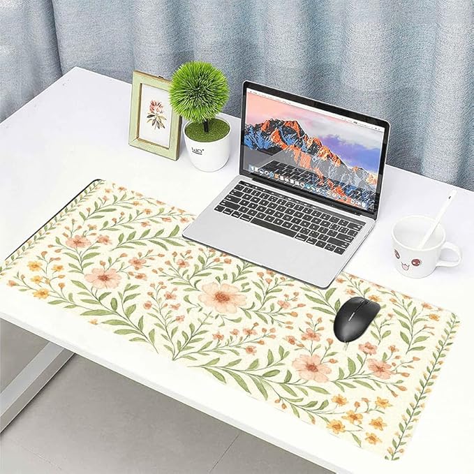 Romantic Floral Bouquet Desk Mat, Elegant PU Leather Desk Pad for Women - Large Non-Slip Office Mat to Elevate Your Gaming & Home Workspace (23.6x11.8 Inch)