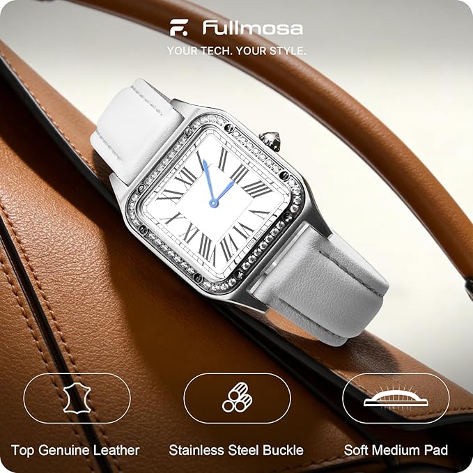 Fullmosa Watch Straps 20mm, Axus Series Leather Strap Replacement Watch Strap with Stainless Steel Metal Clasp for Men Women 14/16/18/20/22/24mm, White 20mm