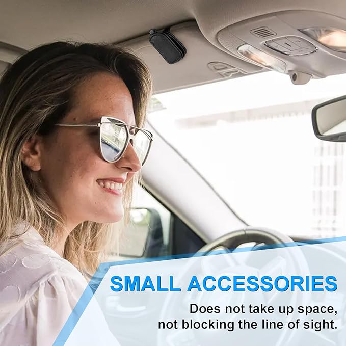 LTOHOE 2 Pack Sunglass Holder for Car, Magnetic Leather Sunglasses Holder and Ticket Card Clip, Universal for Different Size Glasses, Car Visor Accessories(Black)