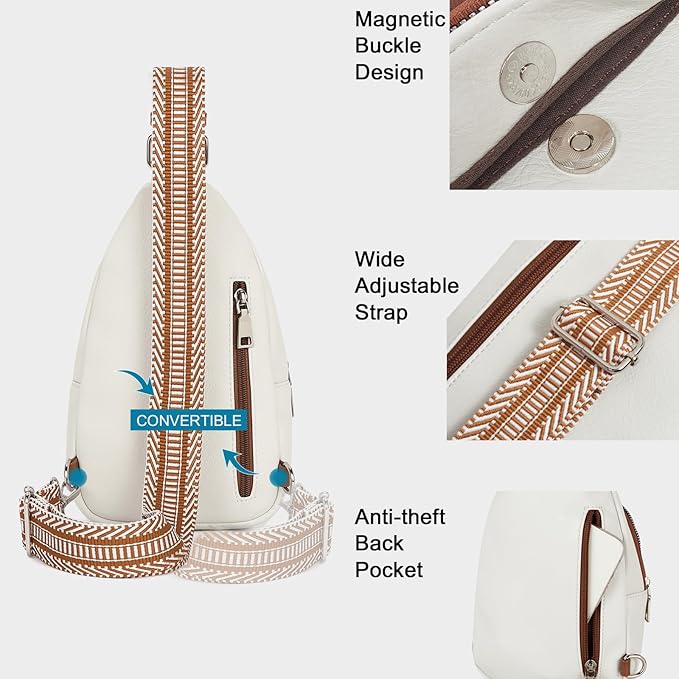 CLUCI Small Sling Bag for Women, Vegan Leather Fanny Pack Crossbody Bags for Women, Chest Bag With Guitar Strap