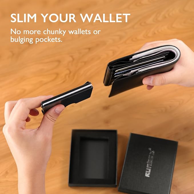 RUNBOX Slim Wallet for Men - RFID Blocking Metal Card Holder with Money Clip,Minimalist Thin Front Pocket Wallet, Holds 15 Cards,Gifts for Men,Men's Accessories