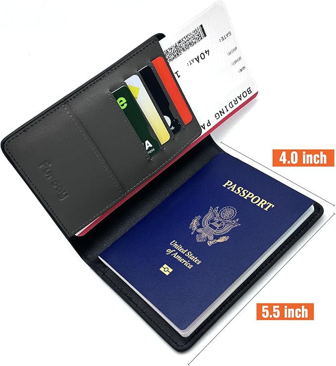 Slim Nappa Leather RFID blocking Passport Cover for Men and Women (Black/Gray)