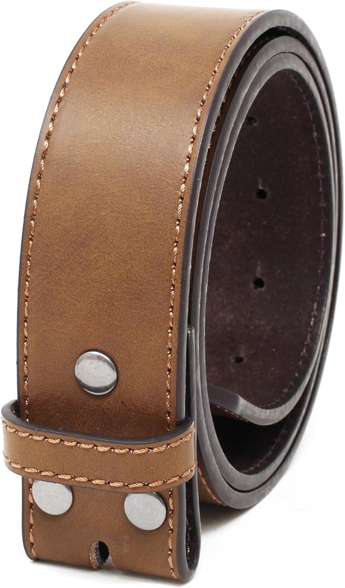 BC Belts Leather Belt Strap with Vintage Distressed Texture 1.5" Wide with Snaps and without Buckle