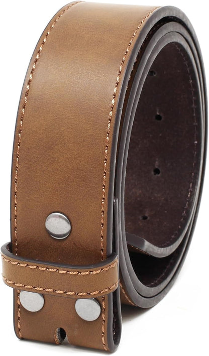 BC Belts Leather Belt Strap with Vintage Distressed Texture 1.5" Wide with Snaps and without Buckle