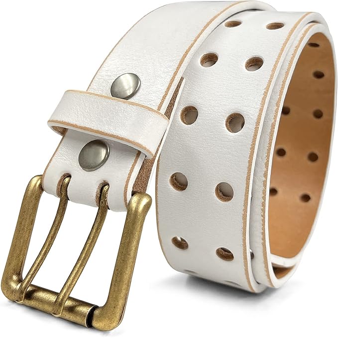 Ben Antique Twin Roller Buckle Vintage One-Piece 100% Leather Jean Belt 1-1/2" Wide