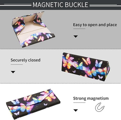 Foldable Glasses Case, Magnetic PU Leahter Sunglasses Case, Cute Hard Shell Folding Eyeglass Cases for Women Kids