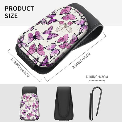 Sunglasses Holder for Car Visor, PU Leather Glasses Clip Organizer, Cute Magnetic Eyeglass Holder for Vehicle Sun Visor, Car Interior Accessory for Women & Men Pink Purple Butterflies