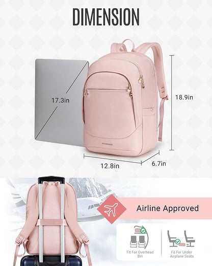 LIGHT FLIGHT Travel Laptop Backpack Women, 17.3 Inch Laptop Backpack with USB Charging Hole, Water Resistant College Bookbag, Black Computer Backpacks for Work,Beige