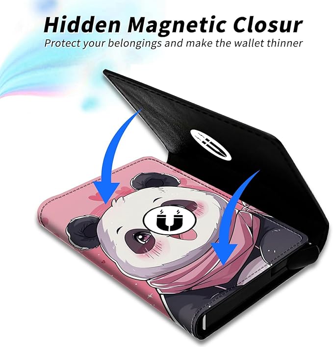 Pink Panda Minimalist Wallet for Men, Pop Up Card Case Wallet for Women, PU Leather Automatic Credit Card Holder Metal Money Clip Wallet RFID Blocking Bifold Pocket Wallet