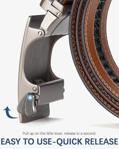 BOSTANTEN Ratchet Leather Belt For Men 2 Pack Dress and Casual with Adjustable Buckle, Trim to Fit