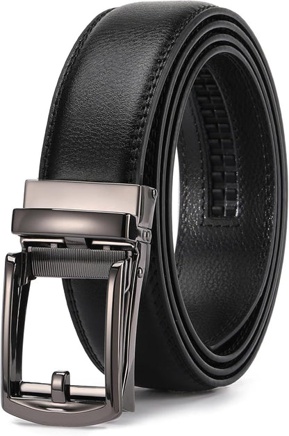 GAEKEAO Ratchet Belt for Men Genuine Leather 1 3/8" - Micro-Adjust Buckle Trim to Fit Dress Belt Casual to Formal Gift Boxed