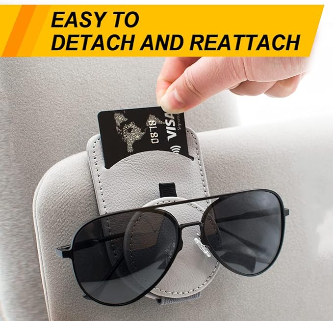Sunglass Holder for Car Visor, Magnet Adsorbed Sunglasses Holder for Car Accessories Parts, Leather Car Sunglass Holder, Car Visor Sunglasses Clip for Glasses Cards (1PCS, Gray)