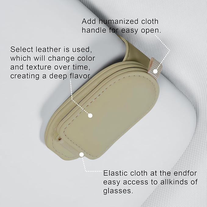 Sunglass Holder for Car Visor, Magnetic Leather Eyeglass Holder, Universal Car Sunglass Organizer Visor Accessories for SUV Truck Pickup, 2 Pack (Beige)