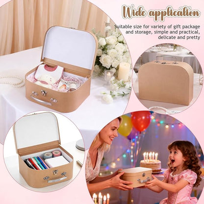 HOMSFOU Kraft Paper Storage Suitcase 10X10X10 Inches Multipurpose Decorative Box for Jewelry Stationery Wedding Party Favors Travel and Home Organization