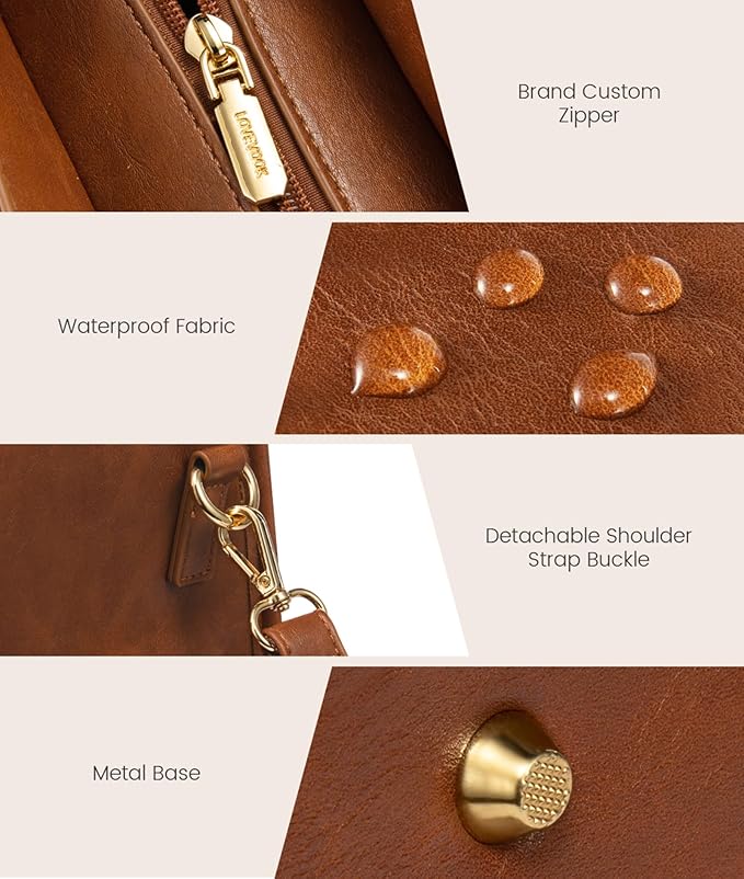 LOVEVOOK Laptop Bag for Women, 15.6'' Laptop Tote Purse 2-in-1 Professional Work Bag Business Briefcase with Clutch Purse, Waterproof Vintage Leather Computer Handbag for Teacher Office Travel