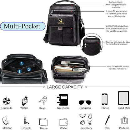 Messenger Bag for Men Crossbody Shoulder Purse Small Vintage PU Leather Satchel Pouch Side Crossover Handbag