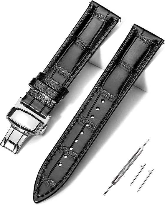 EACHE Croco Design Leather Watch Bands for Men Women,Quick Release Strap with Butterfly Deployment Buckle 18mm 19mm 20mm 21mm 22mm 23mm 24mm