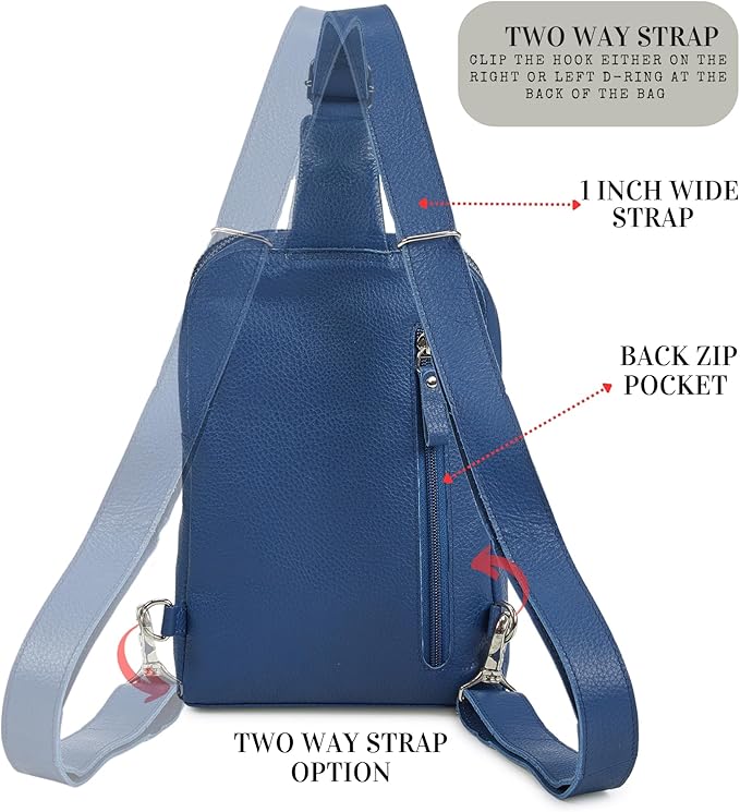 Leather Sling Bag for Women Genuine Crossbody Purse Small Trendy Cross Over Chest with Phone and Credit Card Slots (Sapphire Blue Nappa)